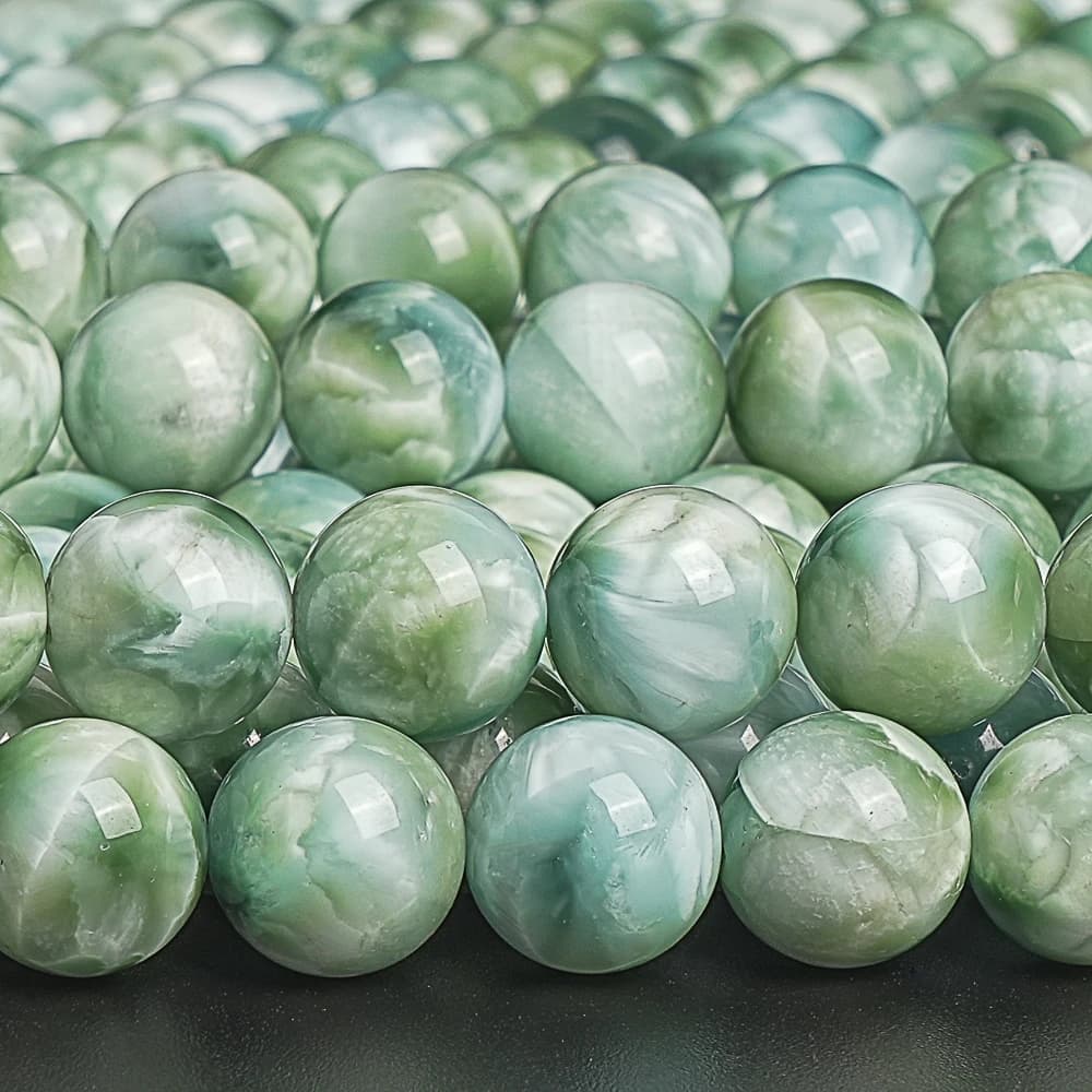 Fili di perline di pietra di Angelite verde naturale genuino perline allentate rotonde verdi bianche per collana di bracciali accessori fai da te