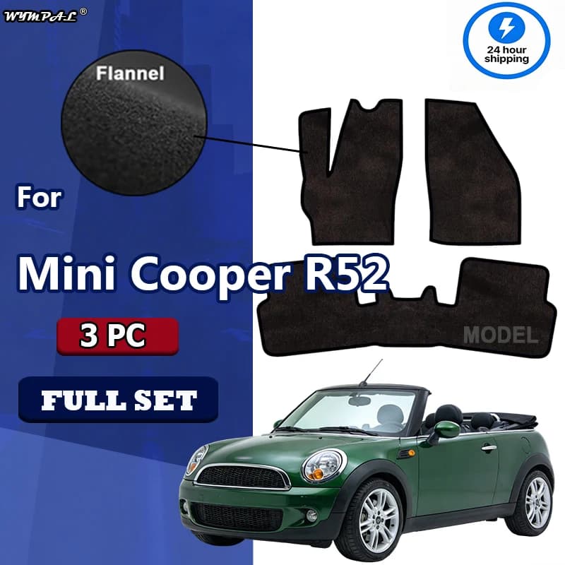 Flannel Velour rugs front for Mini Cooper R52 Convertible (2004 2005 2006 2007 2008) -Black