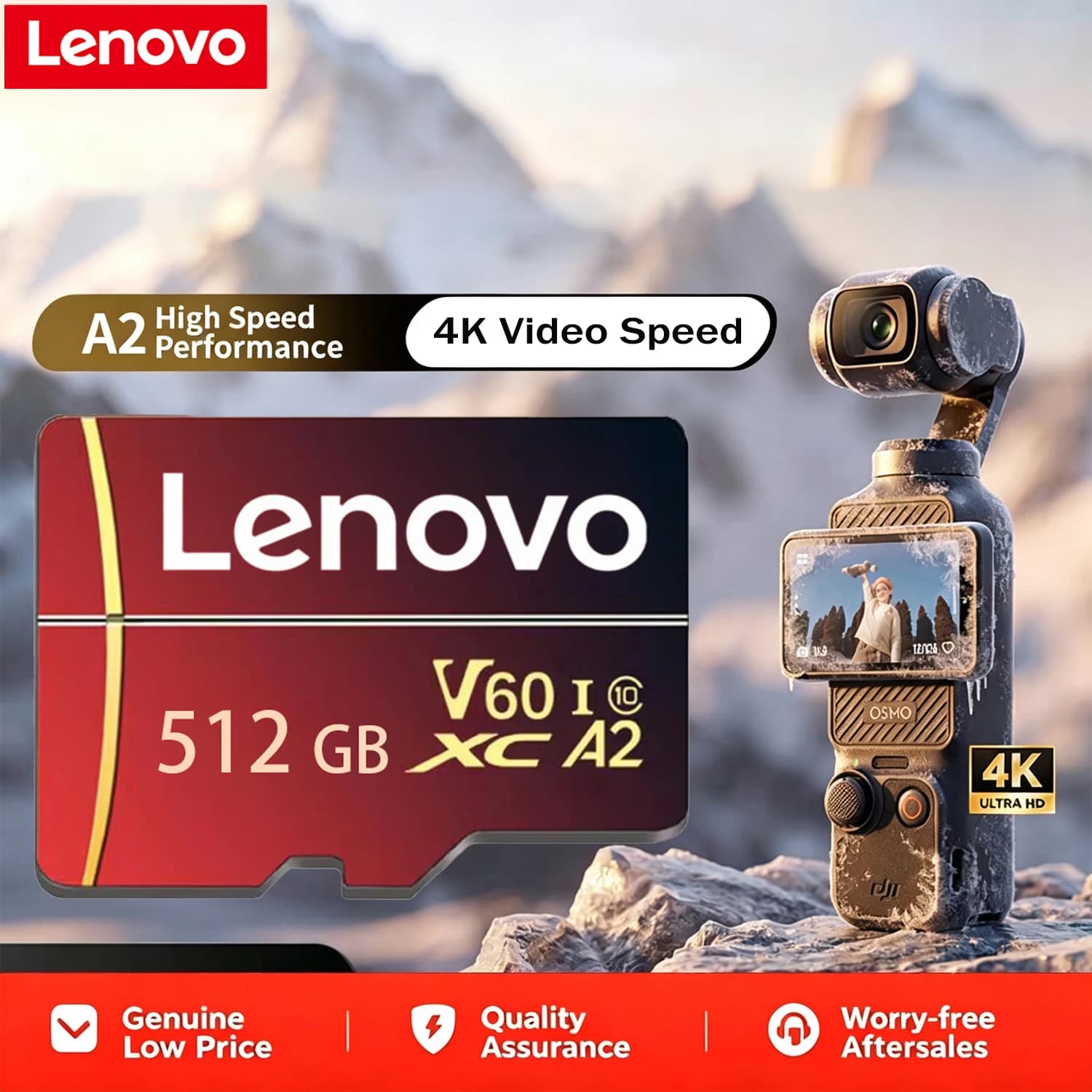 Lenovo Micro SD Card 64GB/128GB/256GB/512GB Micro SD Memory Card UHS-I V60 A2 Class 10 Fast Transfer Flash Card For Drone Camera