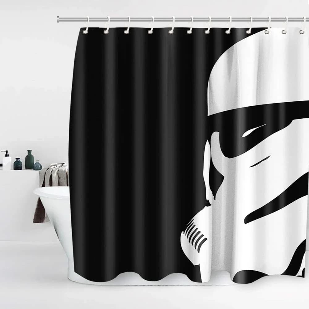 Tende da doccia con silhouette di guerrieri grigie, nere e bianche, con ganci, in tessuto impermeabile, tenda da bagno Ninja, decorazione per vasca da bagno