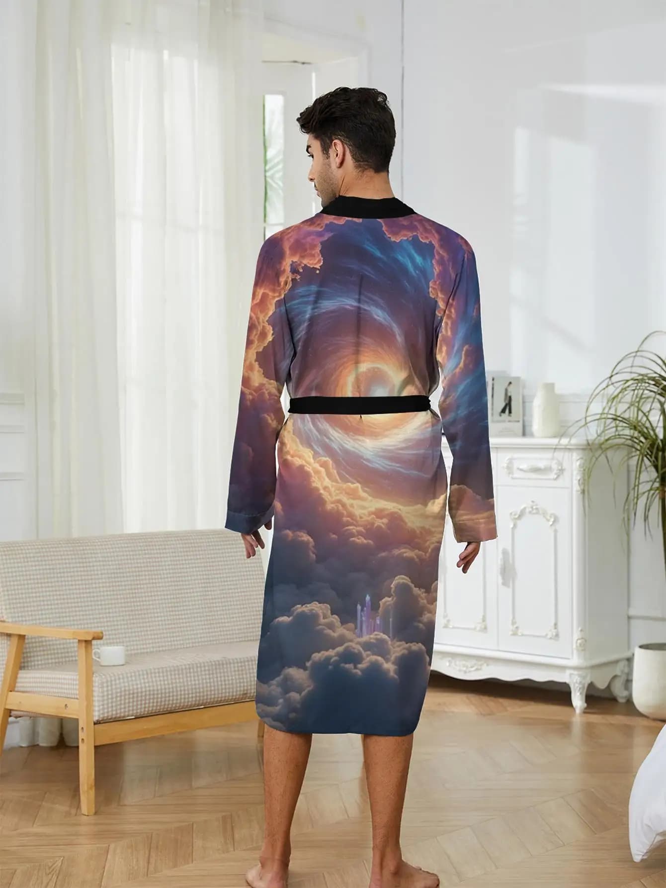 1 Pezzo Vestaglia da Uomo Primavera/Estate 2026 in Poliestere, Vestaglia da Notte con Stampa Grafica 3D, Accappatoio Lungo da Uomo