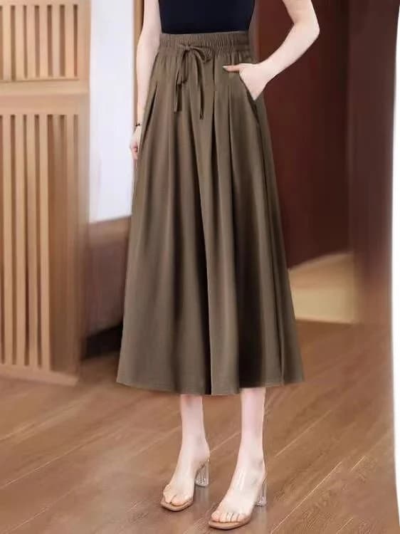 Pantaloni a gamba larga in seta ghiaccio da donna, versione sottile e fluida, stile coreano, casual, pantaloni gonna, pantaloni mamma, per l'estate