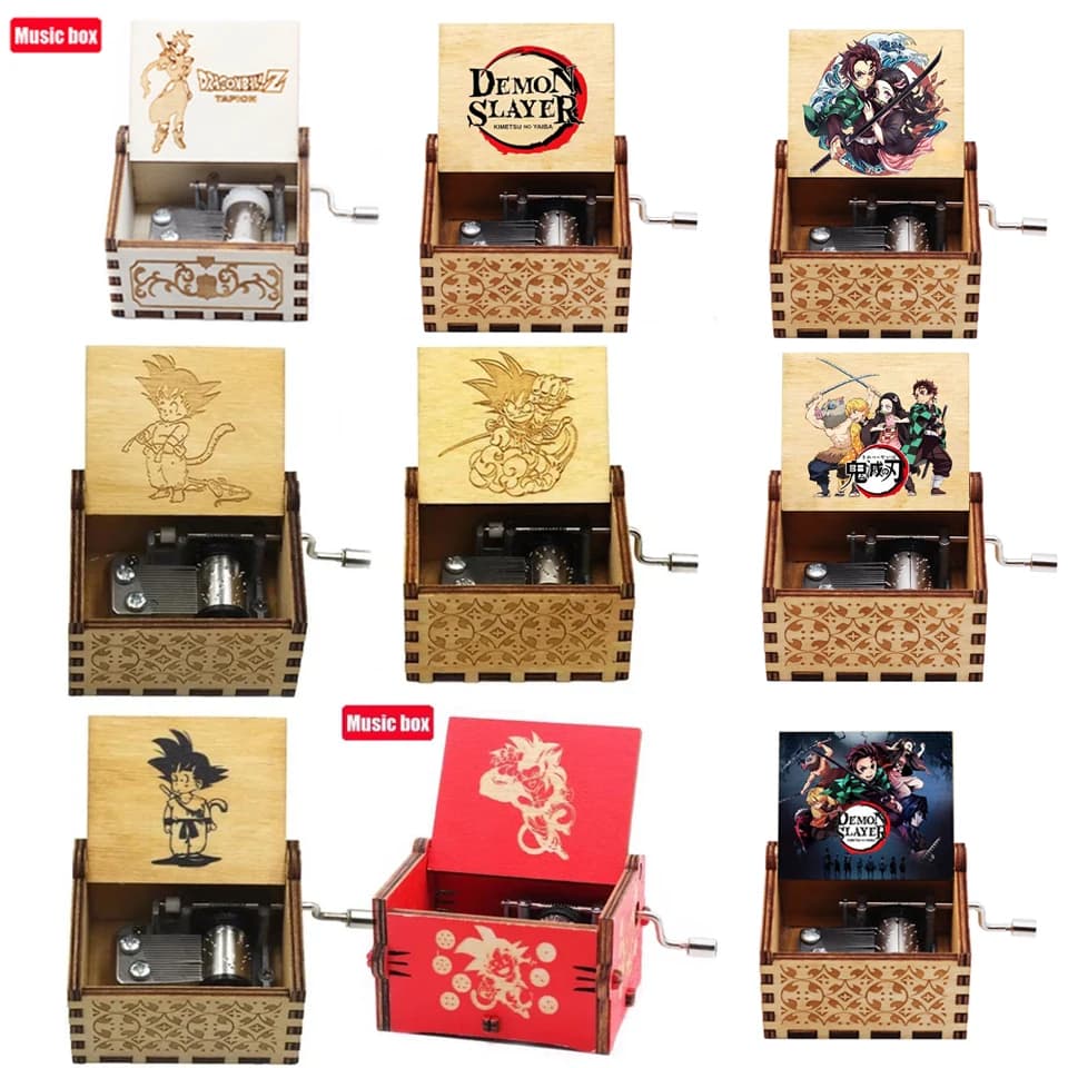 NOVITÀ Carillon in Legno a Manovella con Tema Anime Dragon Ball Z e Demon Slayer, Inciso, Stile Vintage, Regalo per Appassionati di Anime