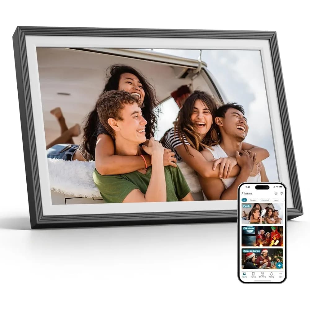 Cornice Digitale WiFi da 10 Pollici con 32GB di Memoria, Schermo Touch IPS HD, Condivisione Foto e Video, App, Regalo
