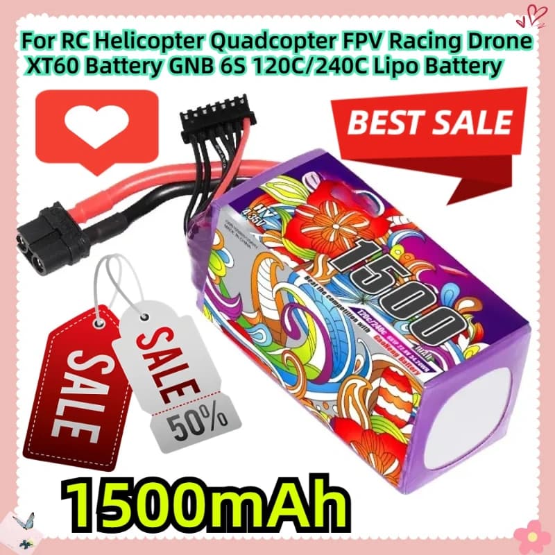 Per RC Elicottero Quadcopter FPV Racing Drone XT60 22.8V Batteria GNB 6S 1500mAh 120C/240C Lipo Batteria