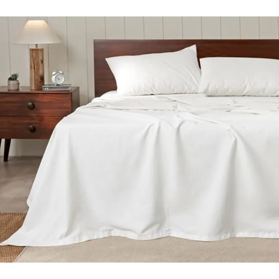 100% Cotton Percale Sheets Crisp Cooling Summer Bed Sheets for Hot Sleepers, Deep Pocket 14", Soft Peach Finish, Breathable and