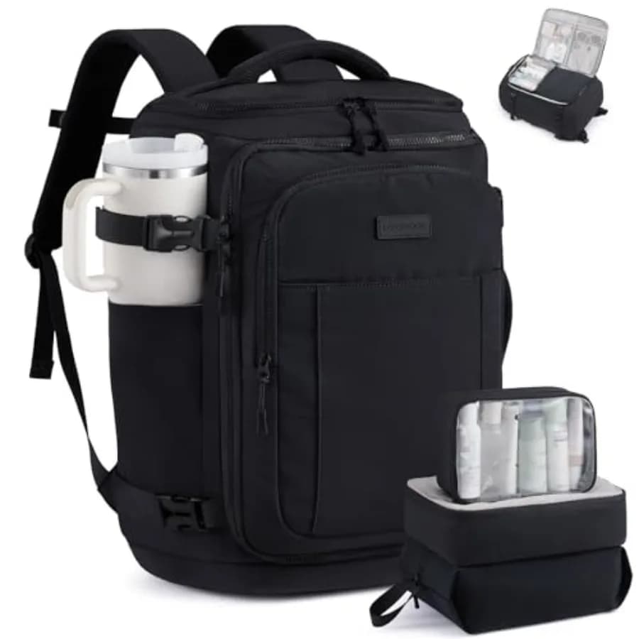 Zaino da viaggio per donna e uomo 40L approvato TSA, zaino da cabina con 3 cubi organizer, borsa da weekend impermeabile per il percorso notturno