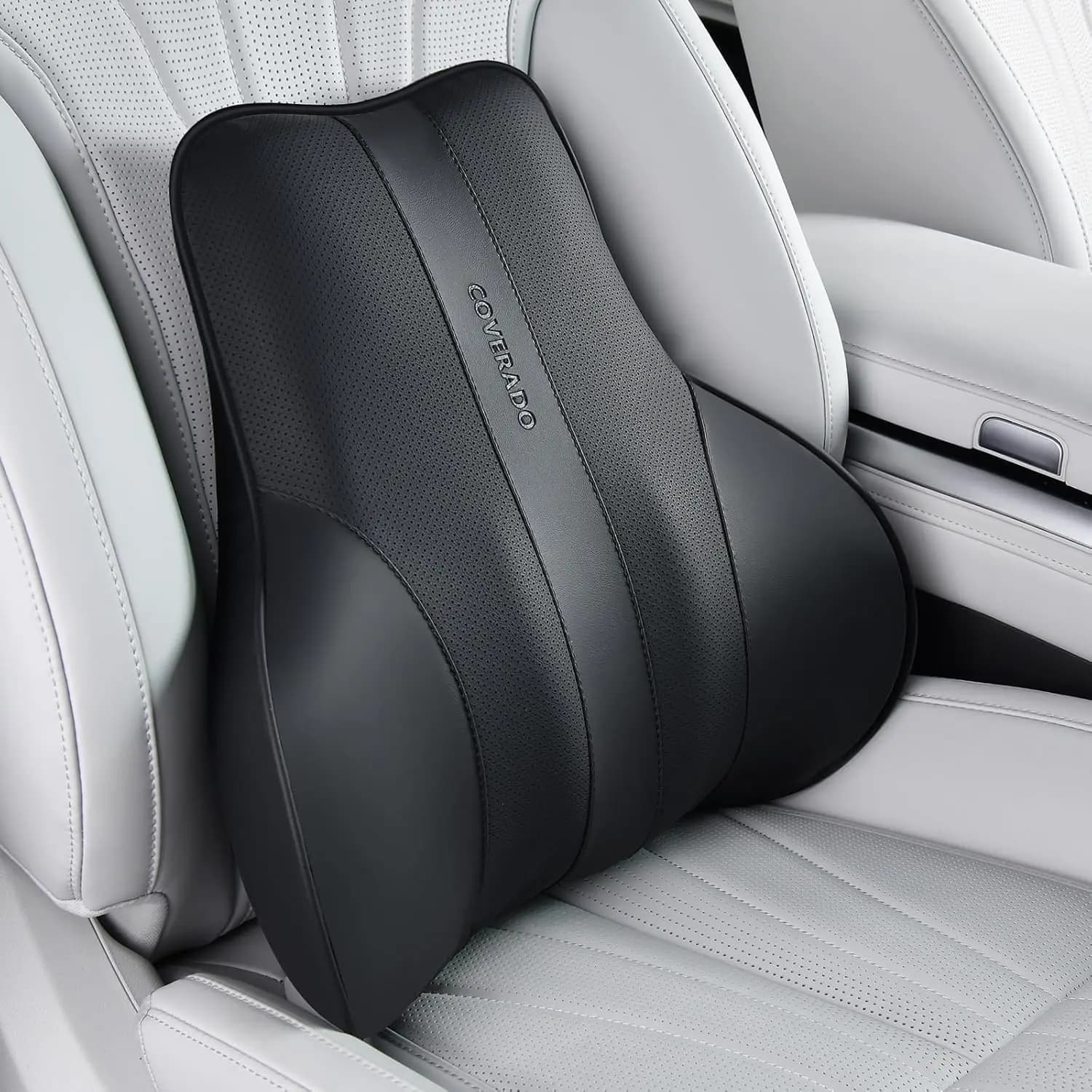 Cuscino ergonomico in memory foam per supporto lombare per auto e sedia da ufficio, cuscino posteriore in pelle PU per alleviare il dolore, nero