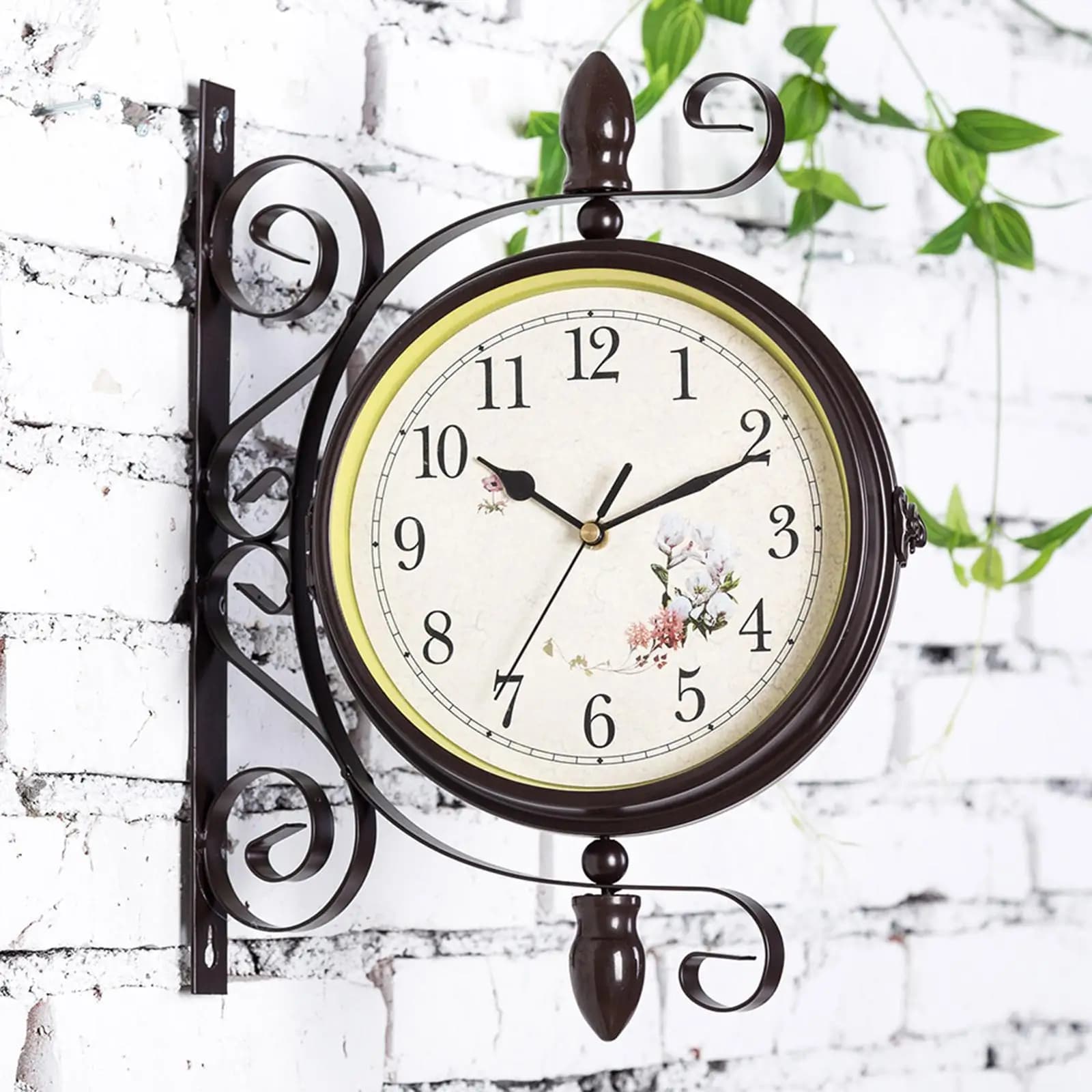 Orologio da parete doppio lato muto decorativo alimentato a batteria orologi appesi per Patio camera da letto soggiorno Indoor Outdoor