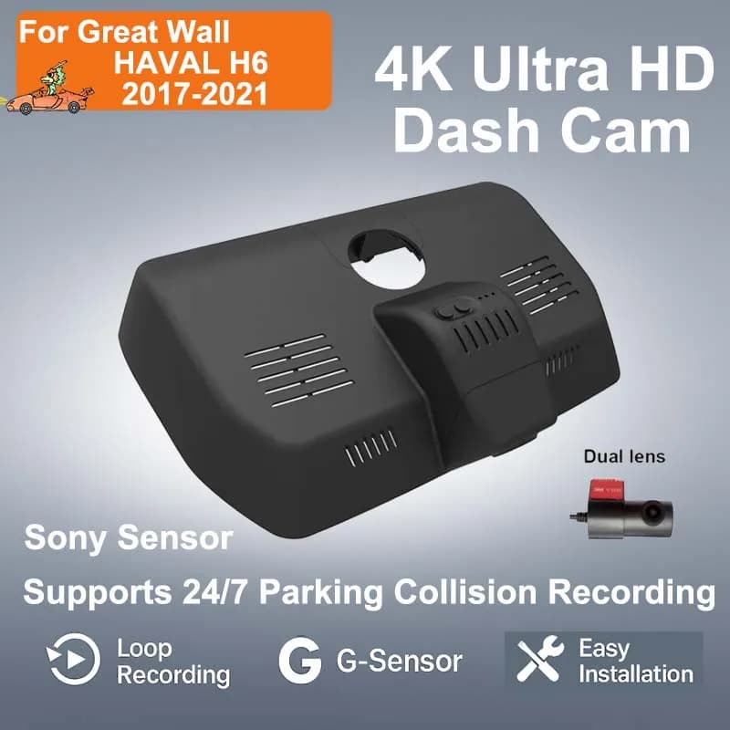 4K HD 2160P New Plug and Play Dash Cam Car Wifi DVR Double Lens Video Recorder for Large Wall HAVAL H6 2017 2018 2019 2020 2021