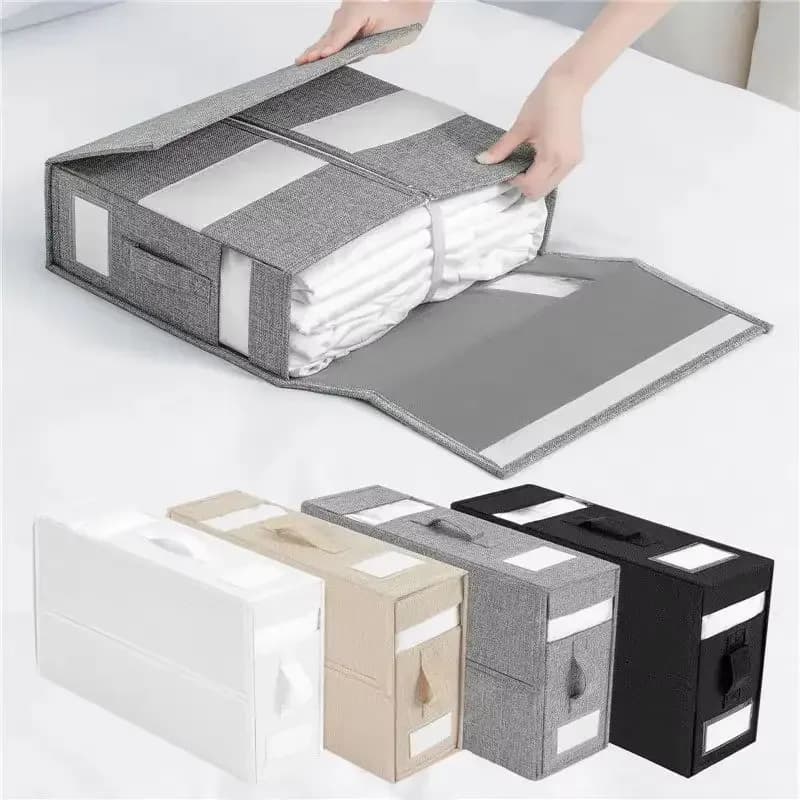 Folding containers for air resistant foldable bed linen and dust storage box for clothes and window sheets