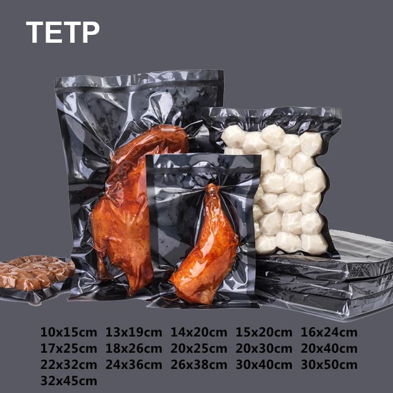 TETP 100 pezzi sacchetti per alimenti sottovuoto in nylon nero casa salsiccia frutta secca fresca sigillatura imballaggio conservazione cucina favore all'ingrosso