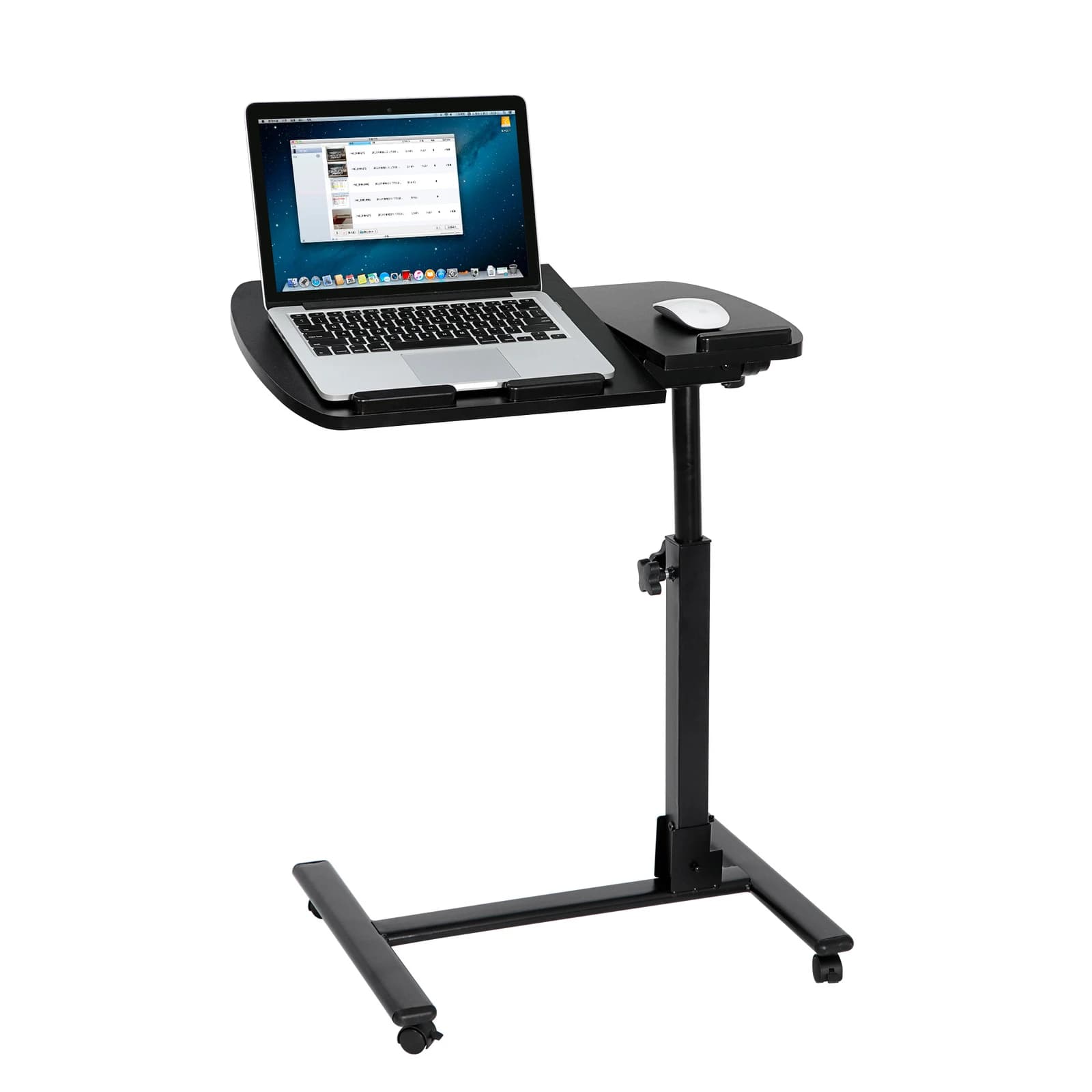 Tavolino da letto mobile con ruote per laptop, nero