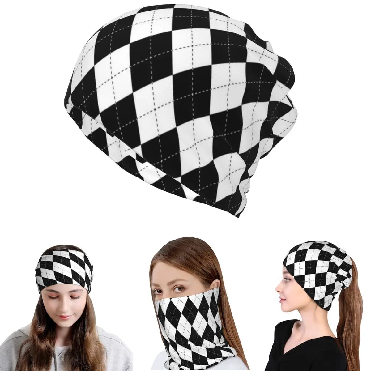 Bandana con motivo geometrico a forma di diamante, maschera per il collo, sciarpa, maschera calda per il viso, berretto, cappello unisex per adulti, traspirante