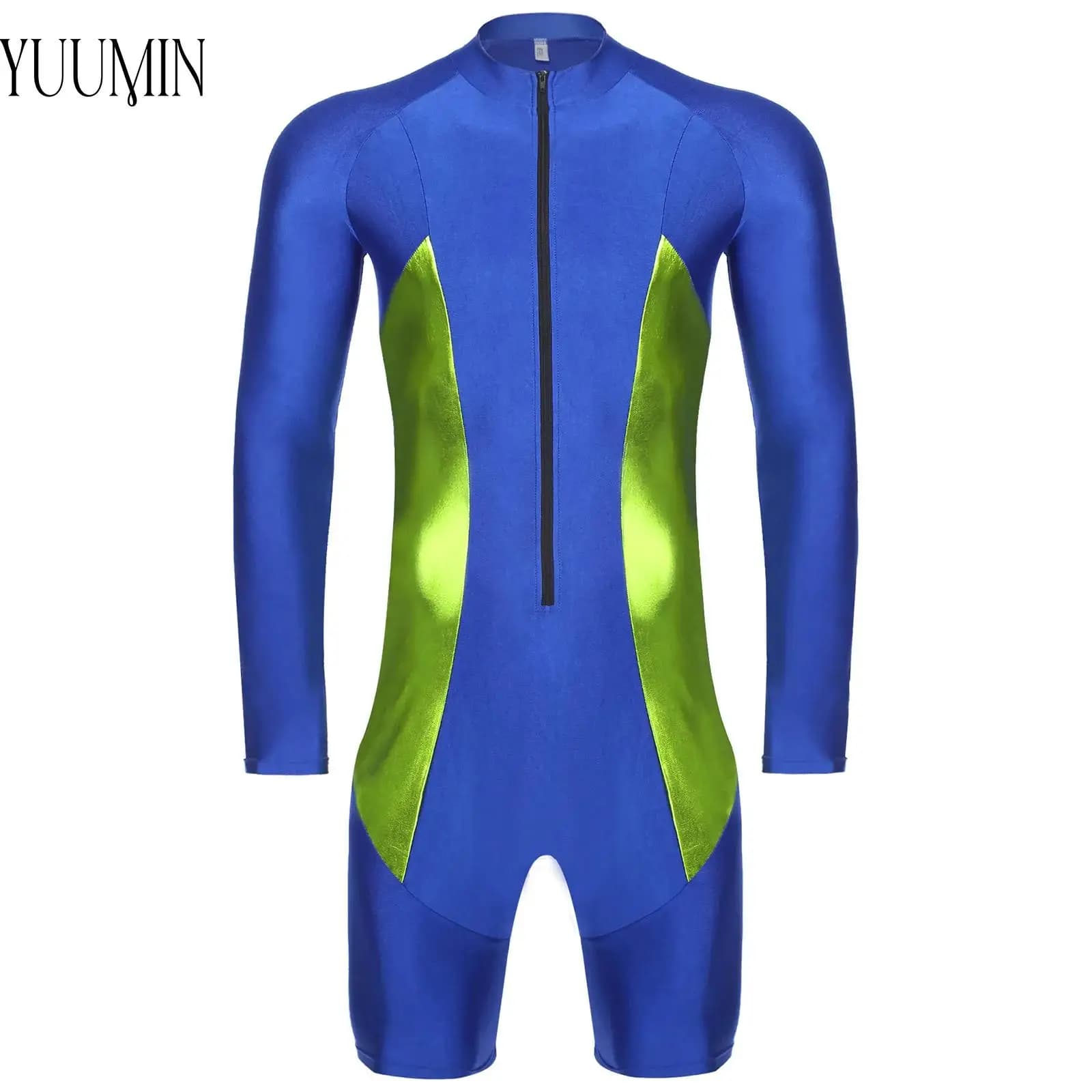 Abbigliamento da sub ed kayak da uomo elegante, muta corta, manica lunga, body color block, costumi da bagno per il nuoto, lo snorkeling, il surf