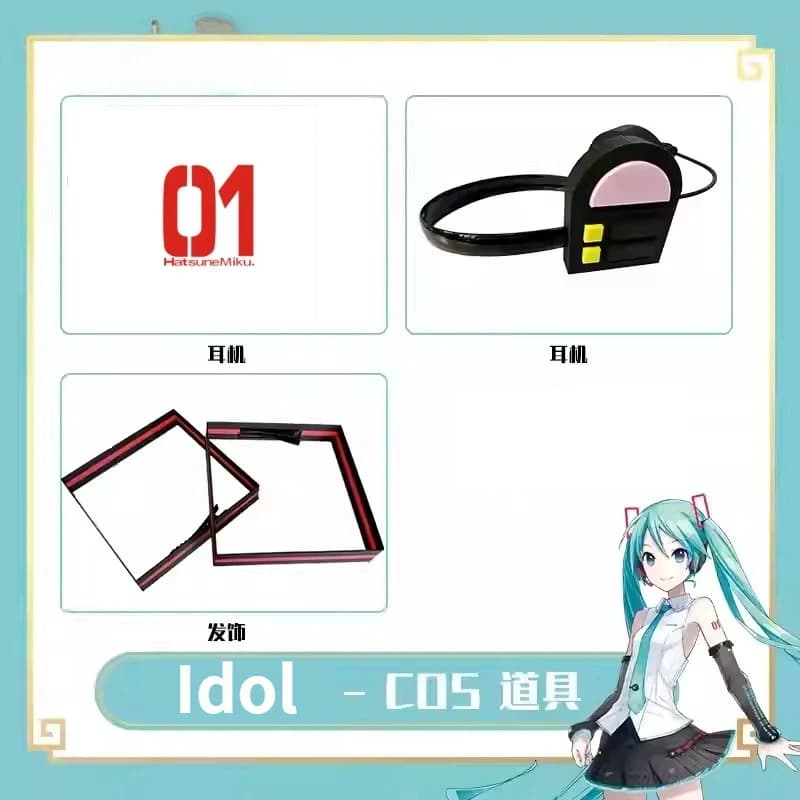 Set di Accessori per Cosplay di Idol Virtuale, Cuffie e Adesivi di Hatsune Miku, Copricapo per Cosplay 3D Anime