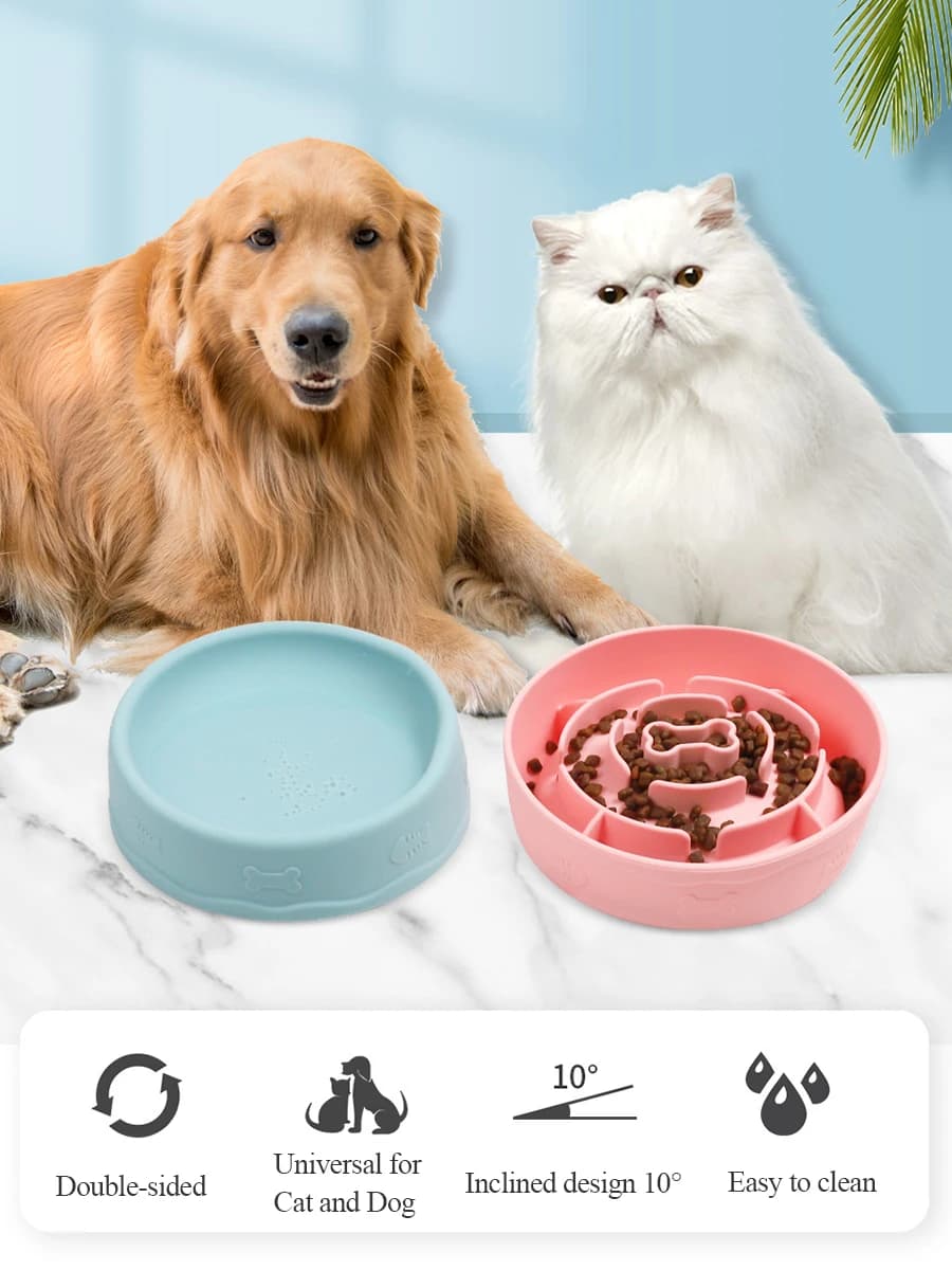 Alimentatore lento in silicone per animali domestici 2 in 1, ciotole per acqua alimentare portatili multifunzionali inclinate a 10 gradi Ciotola per alimentazione lenta
