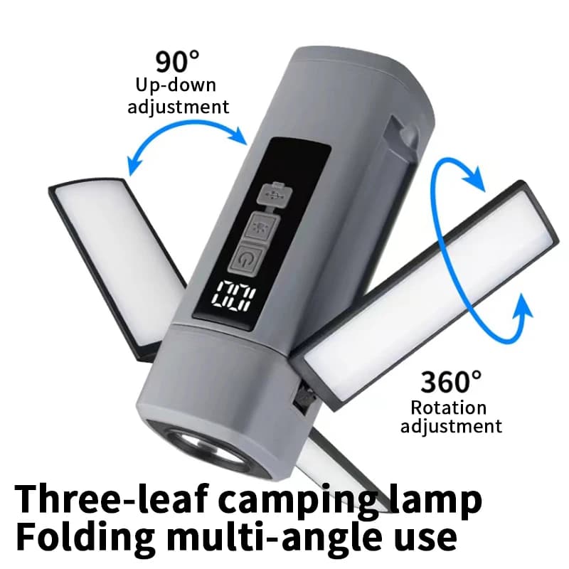 Lampada da tenda portatile ricaricabile, luce da campeggio pieghevole per esterni con display batteria, luce da esterno montabile su auto