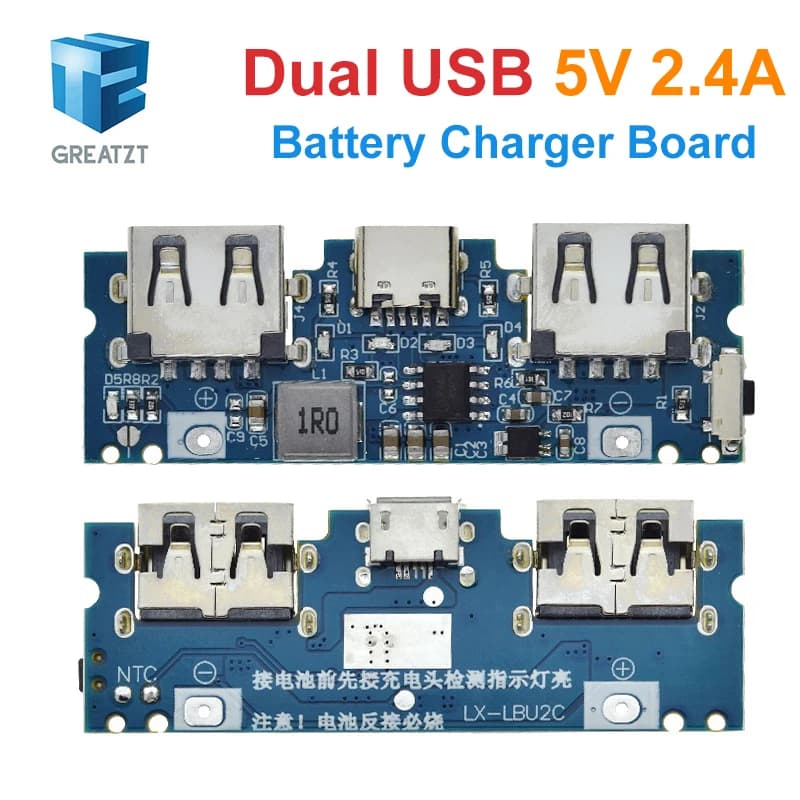 GREATZT Micro/Type-C USB 5V 2.4A Dual USB 18650 Boost Battery Charger Board Mobile Power Bank Accessories For Phone DIY