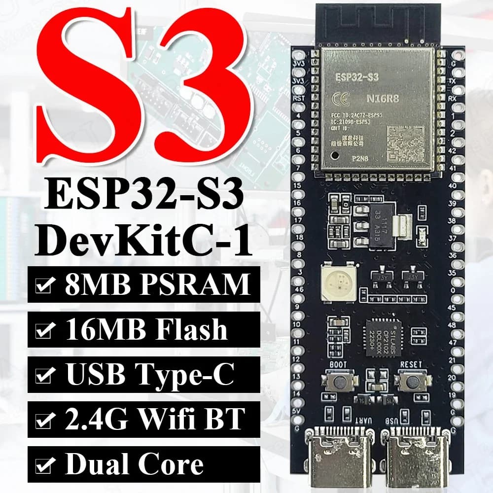 ESP32-S3-DevKitC-1 Development card BT 2.4G Module Wifi for Arduino 8MB PSRAM 16MB FLASH N16R8 44Pin CP2102 Type-C ESP32 S3