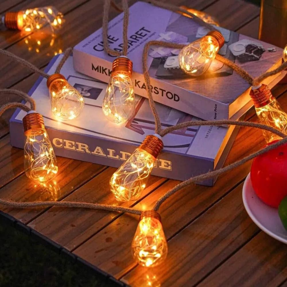 5M/8M Solar Powered Retro Papaya Light String, Waterproof Hemp Rope Copper Wire Lamp, Outdoor Decor Lights for Courtyard Camping