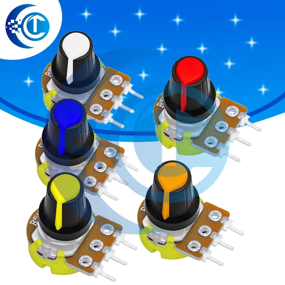 Confezione da 5 potenziometri WH148 da 1K-500K Ohm - 15mm a 3 pin con rapporto lineare e cappuccio bianco AG2 per Arduino