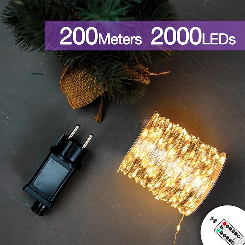100M Outdoor Waterproof Silver Christmas Garland String Lights 8 modalità Remote LED Fairy Light Decoration per il matrimonio capodanno
