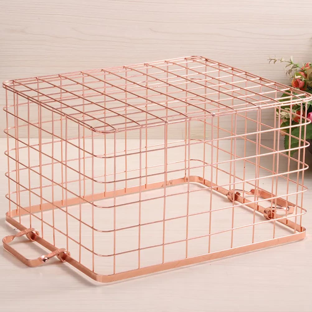 1Pcs Iron Storage Basket Rose Gold Nordic Style Multi-Purpose Household Laundry Towel Organizer Desktop Countertop Storage