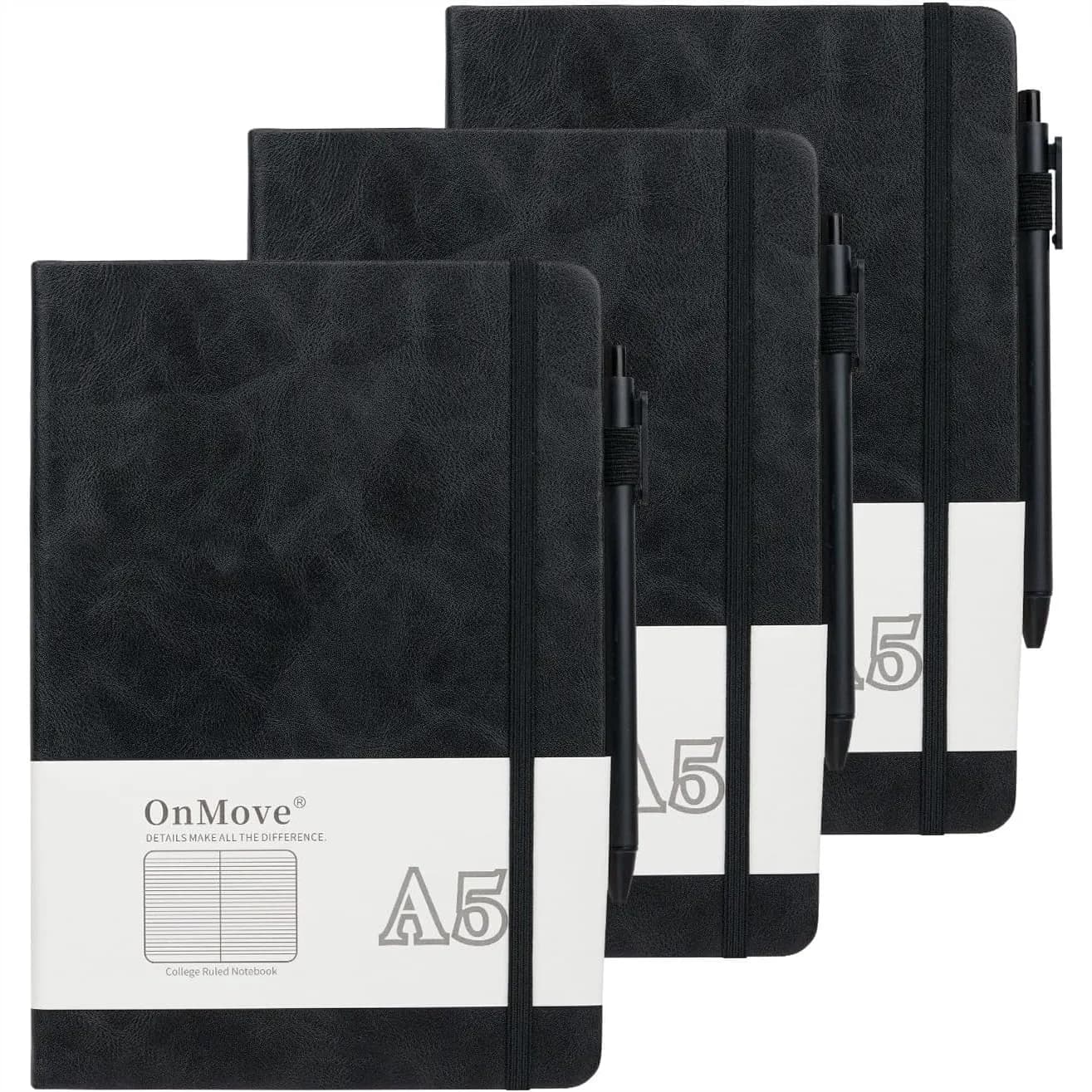 Leather Hardcover Journal for Women Men, A5 160 Pages 100 GSM Thick Paper Lined Notebook with Pen Holder for Work School
