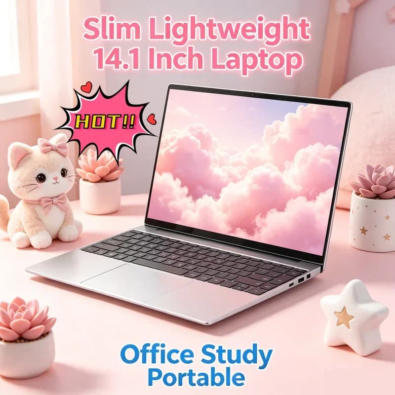 Nuovo Laptop Ultra Sottile 14.1 con Windows 11 Pro, Intel N3700, 16GB RAM, 2TB SSD, Display 1920*1080, PC per Gaming, Ufficio e Studio
