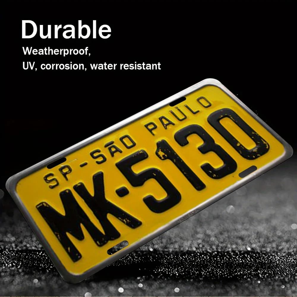 HD Aluminum Metal Sign Vintage Brazil Sao Paulo License Plate MK-5130 Decorative Tin Sign Weatherproof UV Corrosion Water Resist