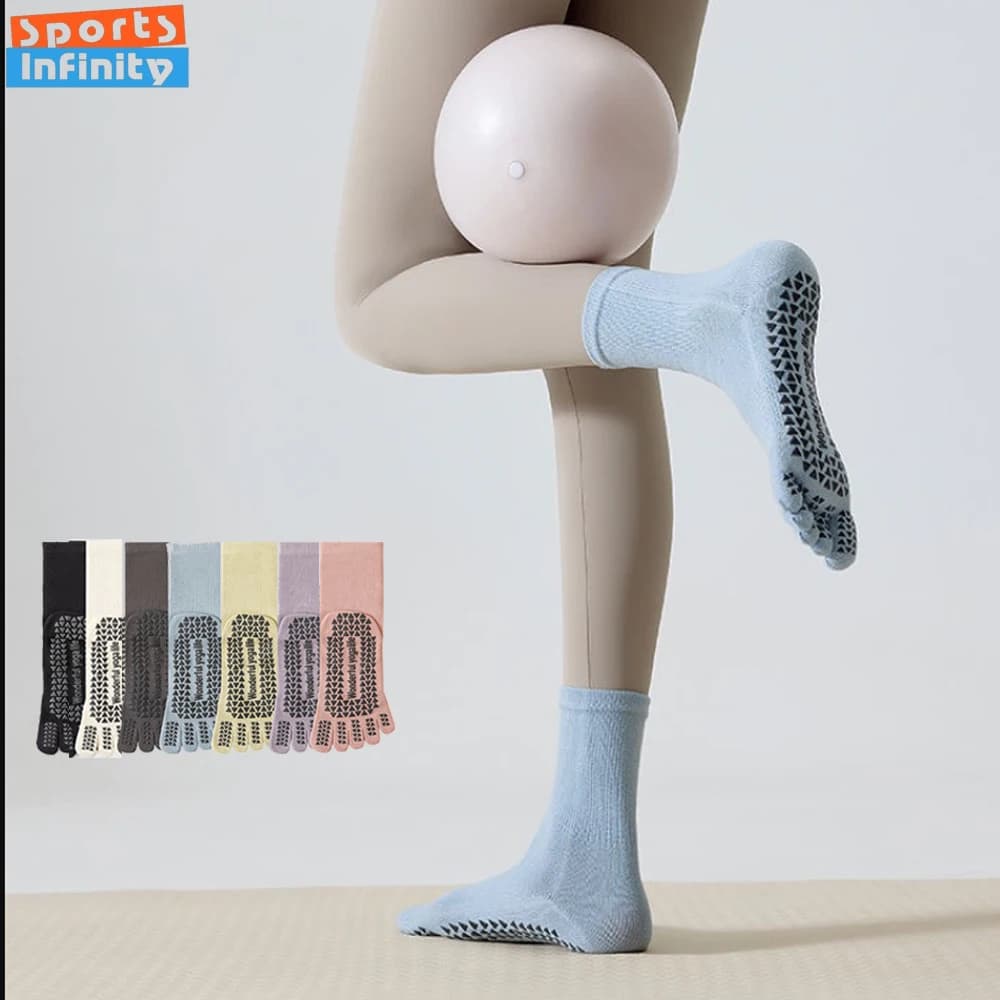 Calzini da yoga alla moda con punta divisa a cinque dita Calzini professionali da donna antiscivolo Pilates Calzini sportivi da fitness per danza yoga a tubo centrale