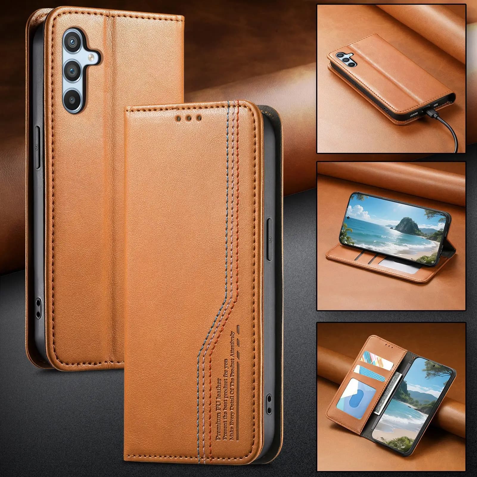 Wristband Plain Leather Flip Case for Infinix Hot 70 4G 60 Pro 50 40i 40 30i NFC Magnetic Closure Phone Cover 2 Cards Coque