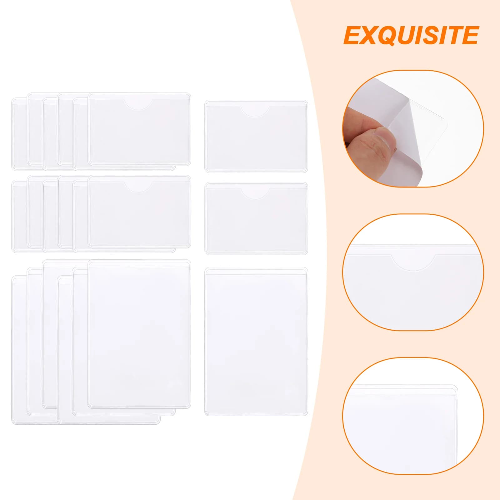 50 Pezzi Porta Indice Autoadesivo, Copertura Trasparente in Plastica 5X7cm 7X10cm, Tasche Adesive per Badge, Foto, Etichette e Organizzazione