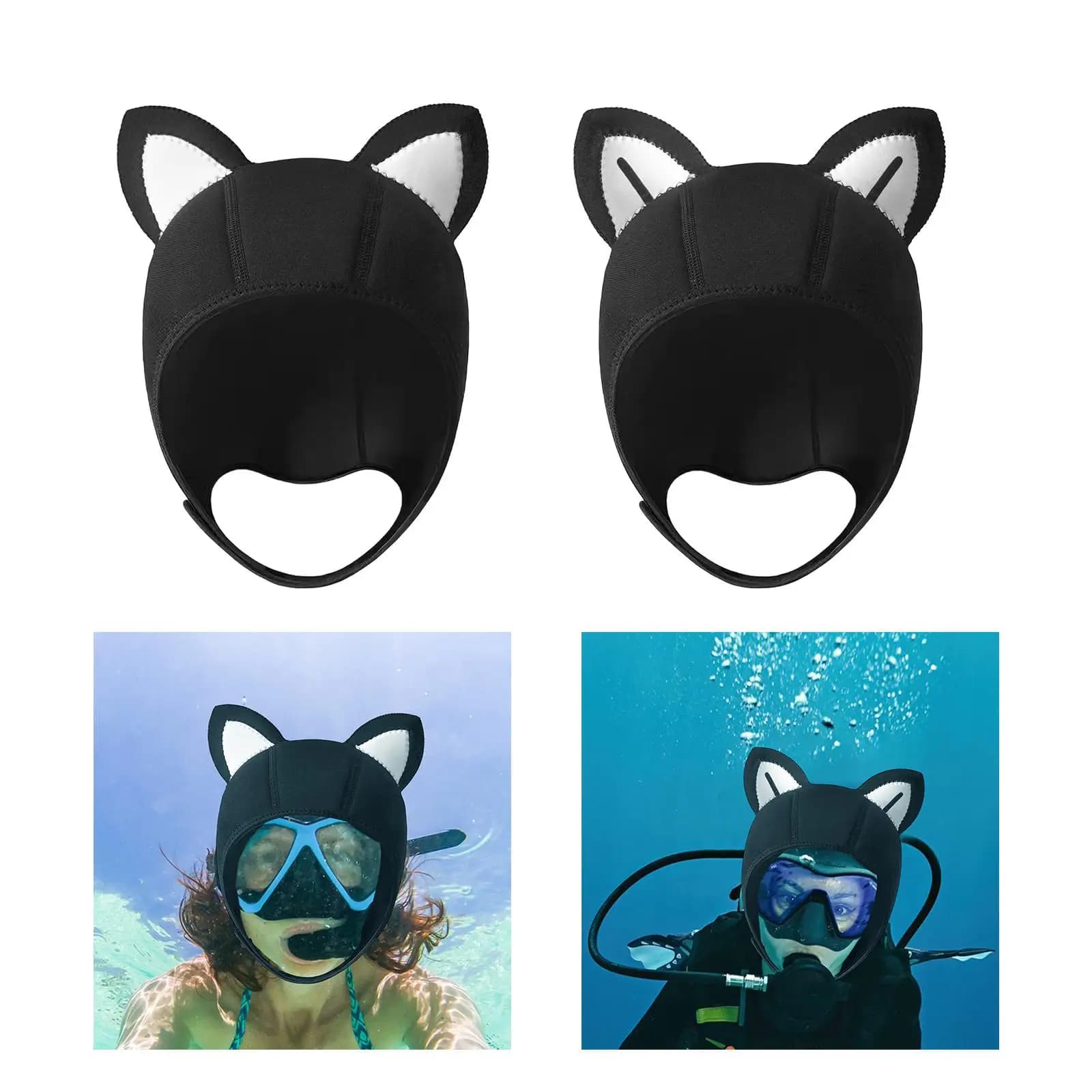 Dive hood with Cat Earring Design, 3mm Neoprene Neoprene, Diving cup with Adjustable Strap for Rafting and Canoe