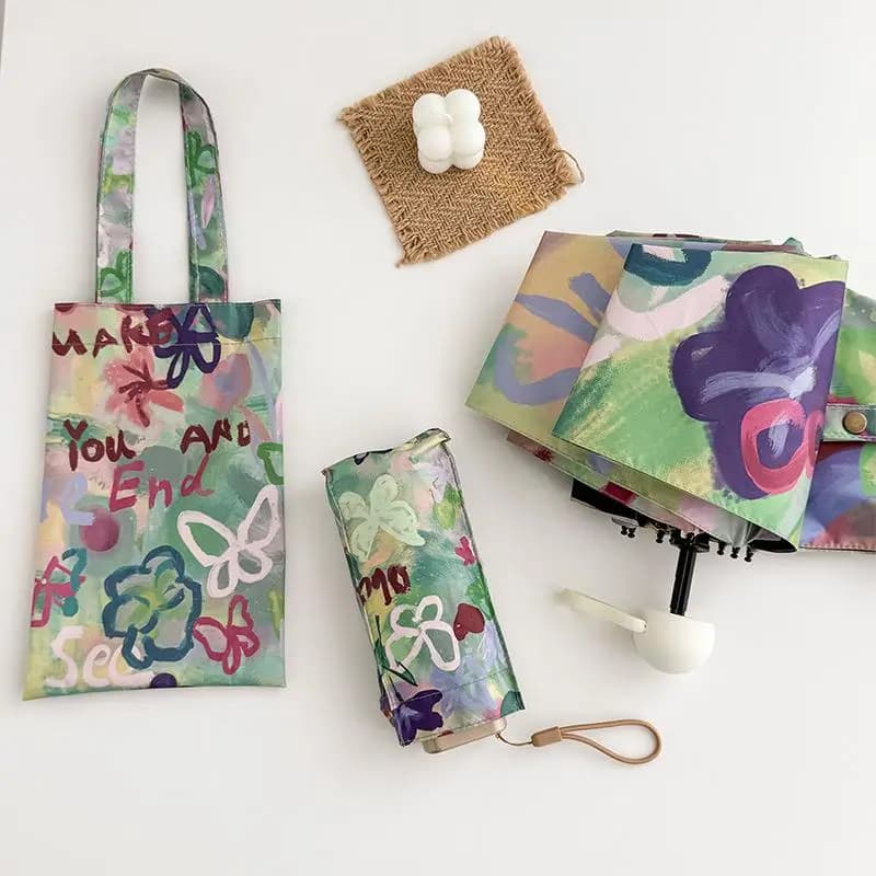 Manual Oil Paint Sun Umbrella Small Batch High Sunscreen UV Protection Card Carrying Compact Folding Umbrella