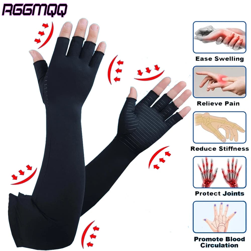 1 paio di guanti per artrite in rame - Manicotti di compressione senza dita per tunnel carpale, digitazione e sollievo RSI - Supporto per mani/polsi/braccioli