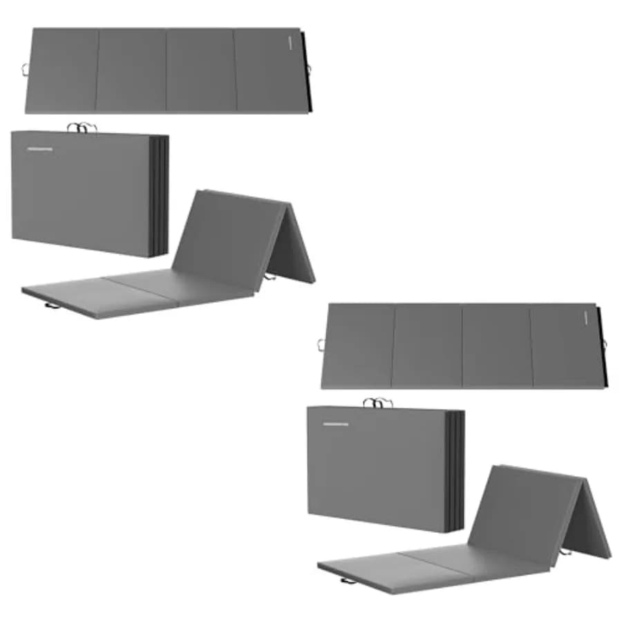 Set of 2 Folding Mats for Gymnastics 10x4 Feet, 4 Panels, Grey, Thickness 2 Inches, with Surface in Vinyl and Handles for Transport, for Acrobatics and Yoga