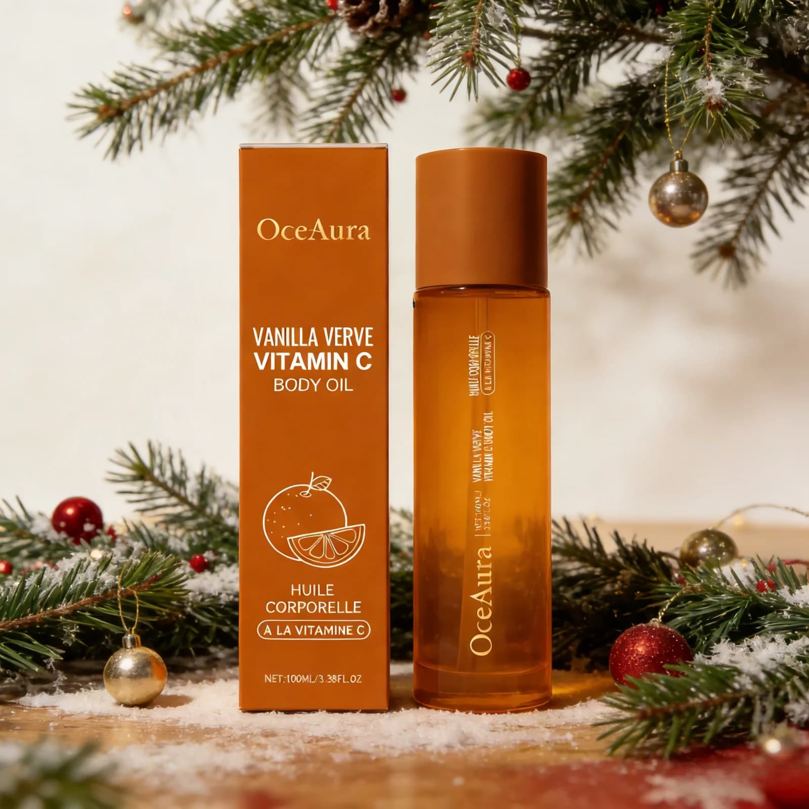 OceAura Olio Corpo alla Vitamina C per Pelle Luminosa, Idratazione Profonda Dopo la Doccia, Olio da Massaggio Corpo Profumato alla Vaniglia Verve 100ml