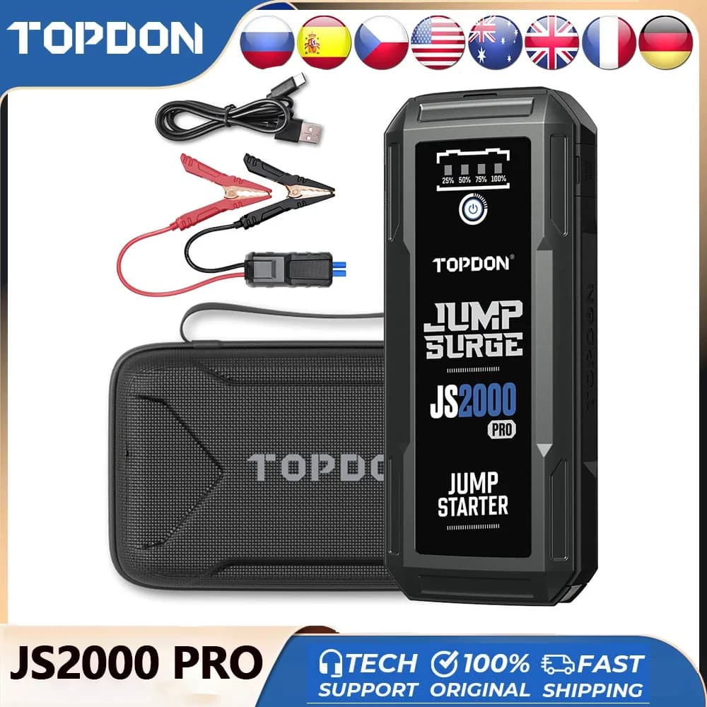 TOPDON JS2000PRO 2500A Jump Starter 12V Power Bank Dispositivo di avviamento per auto 16000Mah per 8.0L/6.0L Batteria per auto di emergenza Jump Starter