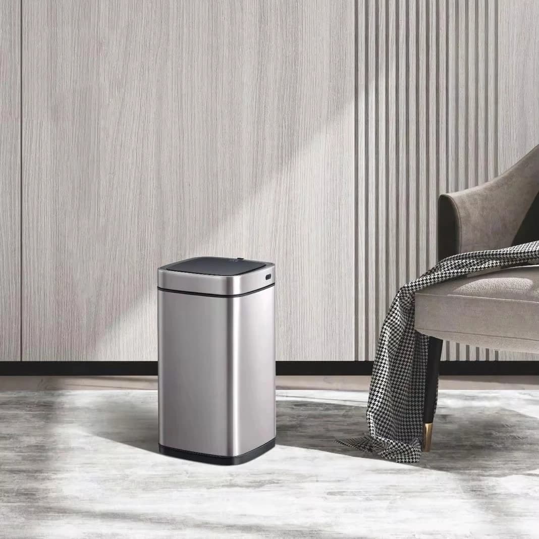 Bidone della spazzatura in materiale acciaio e PP con coperchio Bidone della spazzatura in plastica per interni ed esterni per uso domestico, hotel, uffici, riciclaggio pubblico