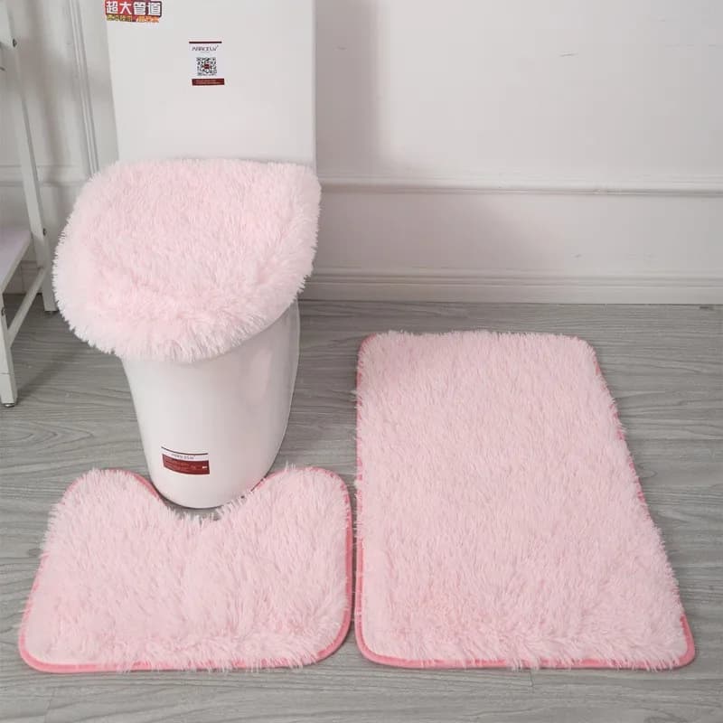 3pc Bathroom set Mat Cover WC Cover Mats Solid color Mats Solid color Solid color Mats Non-slip kit Suffici carpets for home bathroom