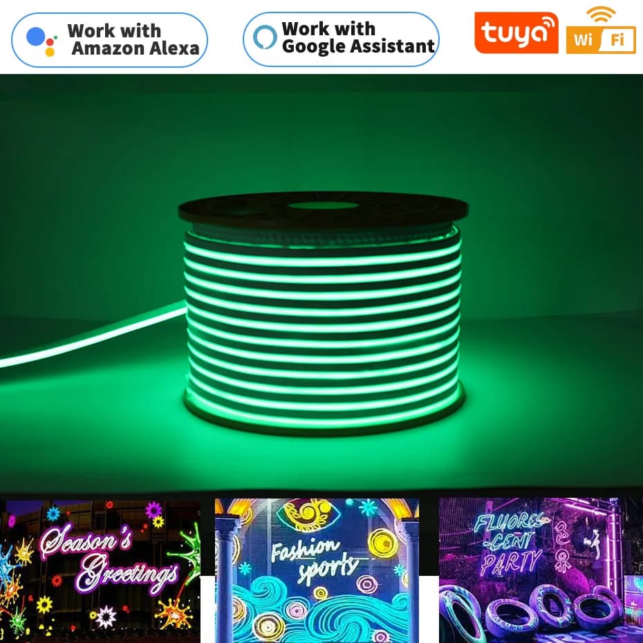 220V UK Plug Tuya WiFi LED Neon Strip Light Dimmable RGB Lamp Tape RF Control Intelligent Lighting Tape For Home Decoration Lighting