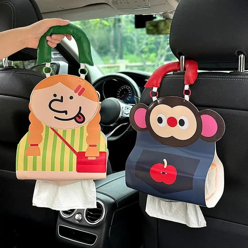 【MO】Porta fazzoletti per auto a forma di scimmietta in pelle PU, simpatico porta fazzoletti da appendere per l'organizzazione del sedile posteriore dell'auto