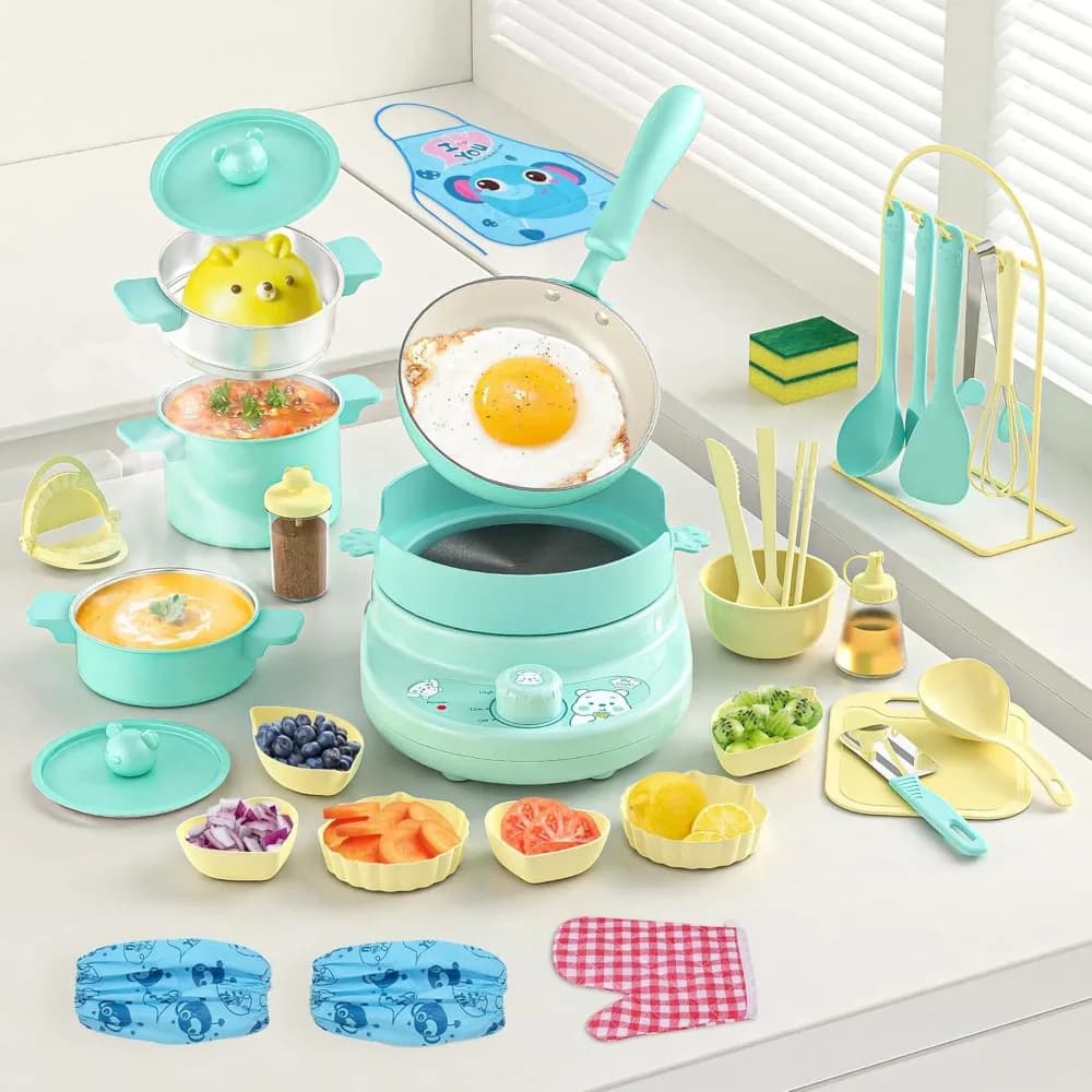 Kit da Cucina Sicuro per Bambini, Mini Cucina con Coltello Vero per Bambini Piccoli, Set Gioco Montessori per Preparare Cibo