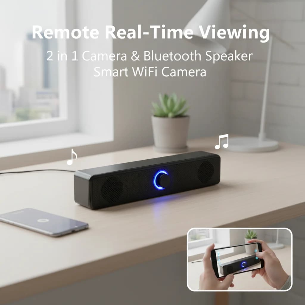 Bluetooth speaker with 2-in-1 camera: 4K UHD Video Recording During Music Reproduction, WiFi6, Local Storage (Un Included SD Card)