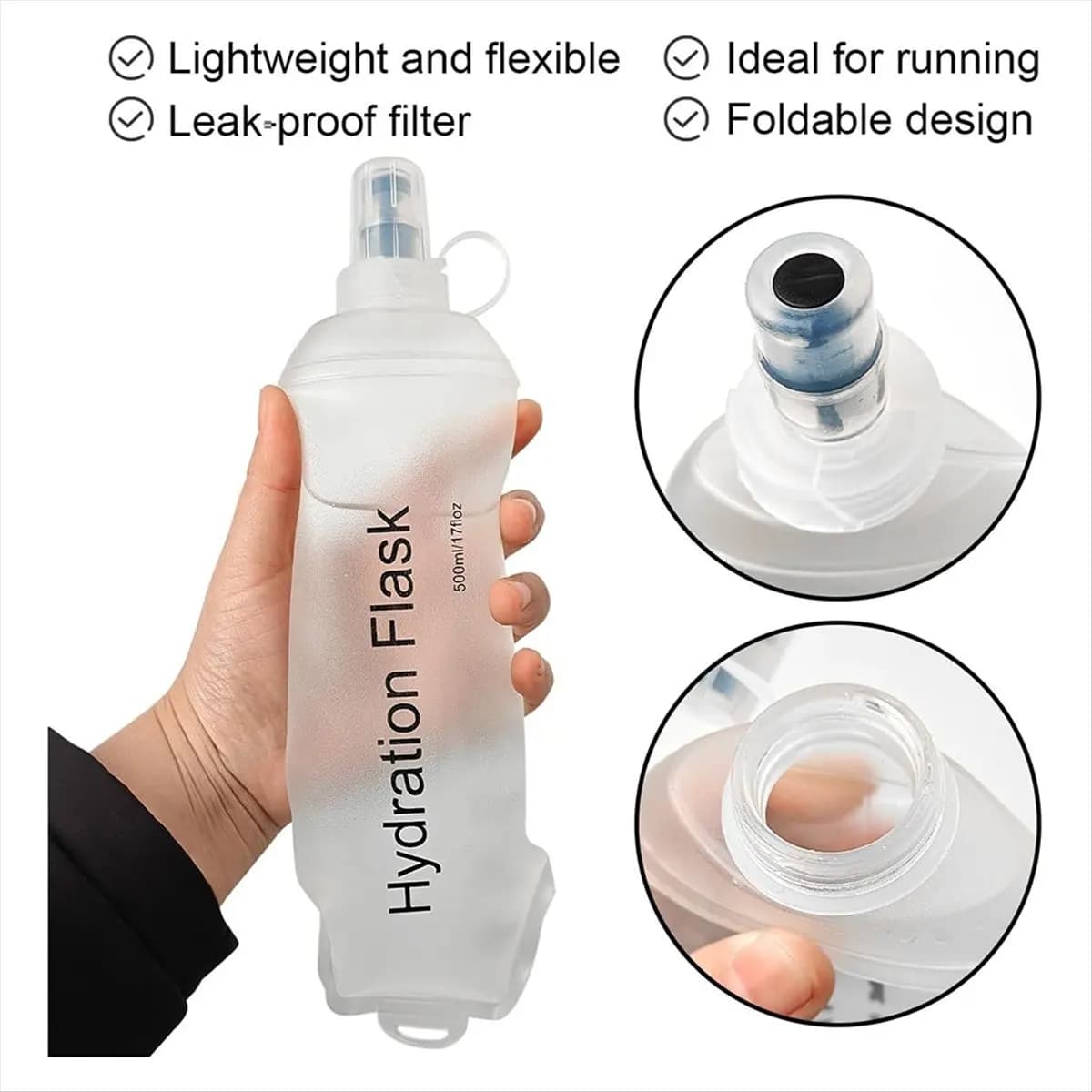 KSOL 500ml Soft Flask,TPU Foldable Soft Water Bottle for Hydration Pack, Folding Water Bottle for Hiking Cycling Climbing B