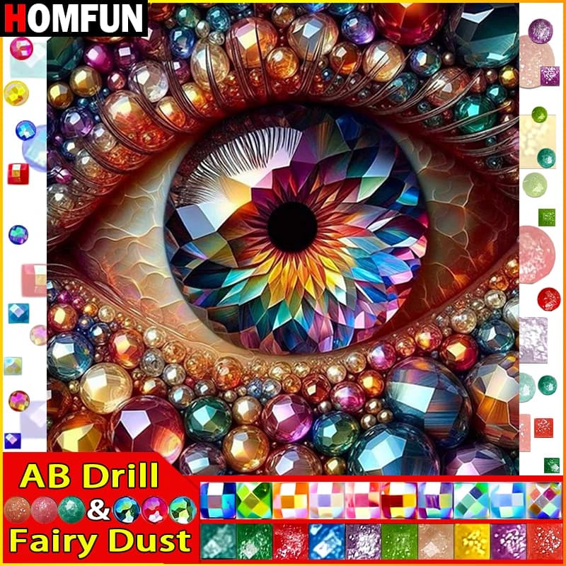 HOMFUN Fairy Dust AB Full Diamond Embroidery "Portrait Eyes" Diamond Painting Patterns Rhinestone Unfinished Home Decor