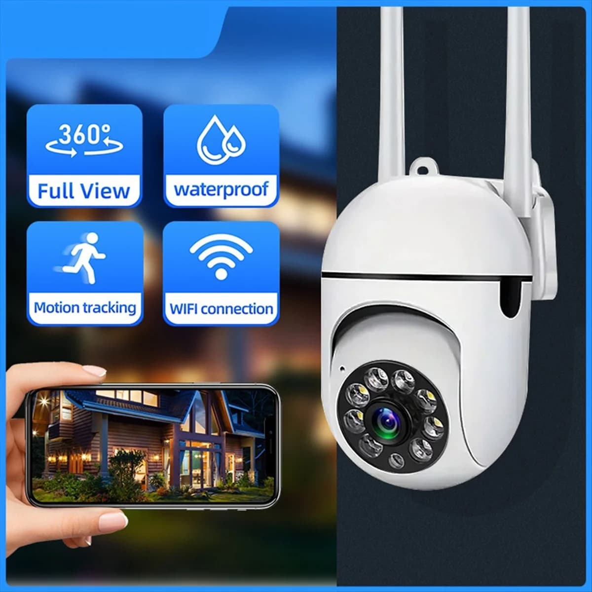 ABAN 5G WiFi 360 ° Telecamere di sorveglianza Monitoraggio Visione notturna a colori Protezione di sicurezza Movimento Telecamera esterna Spina americana