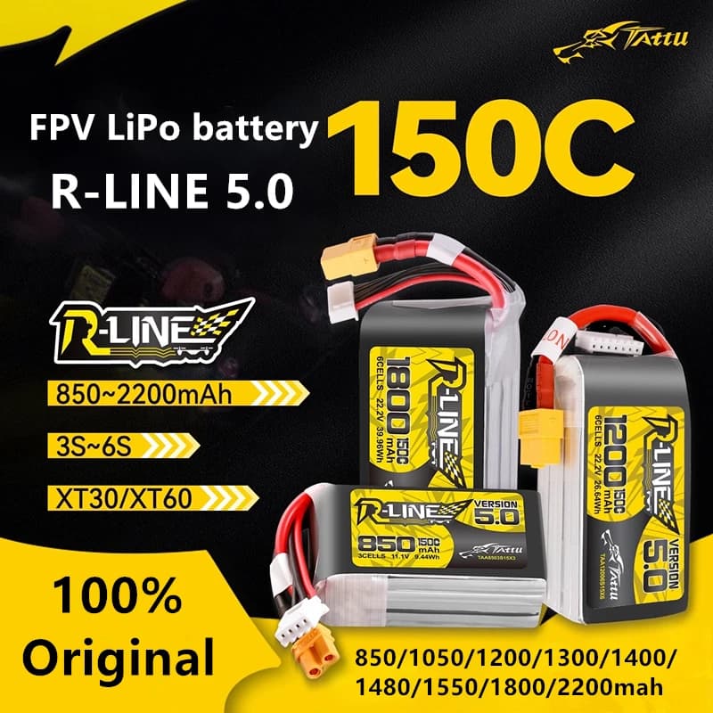 Batteria Lipo TATTU-R-LINE 5.0 150C 850-2200mAh 11.1/14.8/22.2V per Elicottero RC, Quadricottero, Drone da Corsa FPV - Ricambi